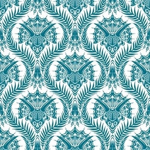 Triceratops Damask - 4" small - teal and white 