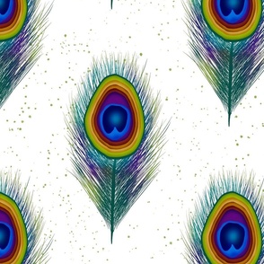 Bright Fun Peacock Feathers Modern Illustrated Abstract Animal Print Rainbow Avocado Feathers 