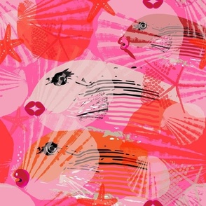 Fish KISS in Hot Pink Abstract -Large Scale
