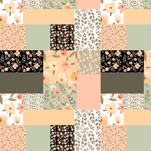Floral patchwork in pastel and black Large