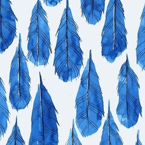 Blue Watercolor Feathers