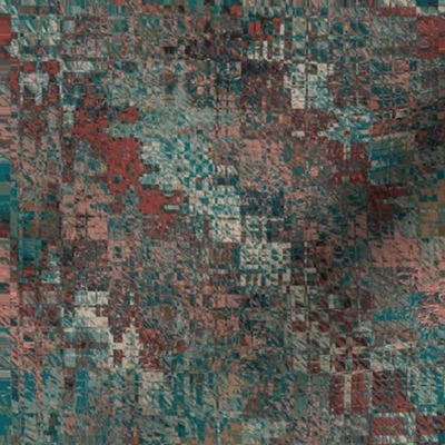 BHMN1 -  Abstract Bohemian Agenda in Rust and Turquoise  - fabric repeat 8 inches - wallpaper repeat 6 inches