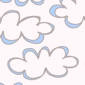 037 - Jumbo scale puffy doddle lose clouds for nursery wallpaper and bed linen, baby accessories, cloth diapers, cute dresses, nursery curtains and pillows - baby pale blue on palest apricot 