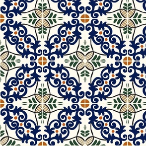 Wafa ( Blue Green Orange ) // Traditional Tunisian Tile