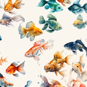 Scattered  goldfish  in white