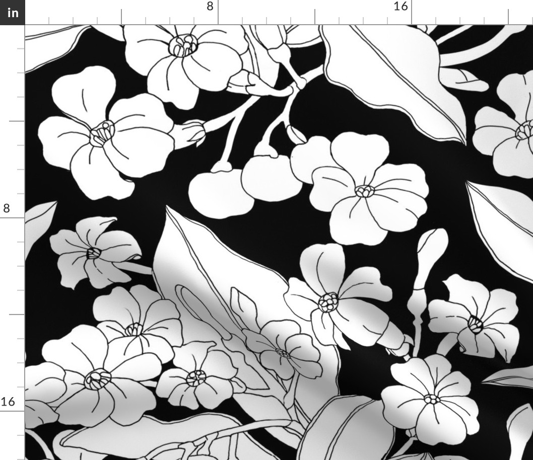 large -Graphic Pua Kenikeni-black and white