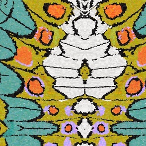 (LARGE) Abstract Butterfly Wings in mustard, turquoise, off-white, orange and neon lilac