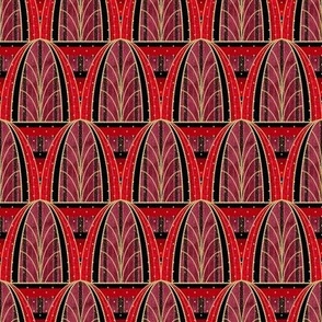 Teeny Tiny Art Deco Arches --  Glam Red Art Deco Arches -- 4.00in x 4.00in repeat -- 1800dpi (8% of Full Scale)