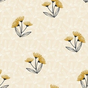 Petite Floral - Mustard_ Navy on Parchment