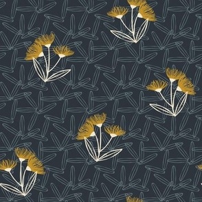 Petite Floral - Mustard_ Parchment on Navy