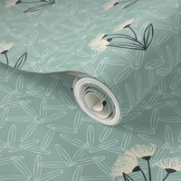 Petite Floral - Parchment_ Navy on Light Teal