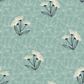 Petite Floral - Parchment_ Navy on Light Teal