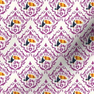 Toucan Team // Toucan Hero Pattern // Natural on a radiant orchid background // Cute Animals // Kids Apparel // Playroom // Ocean Animals // Small Scale