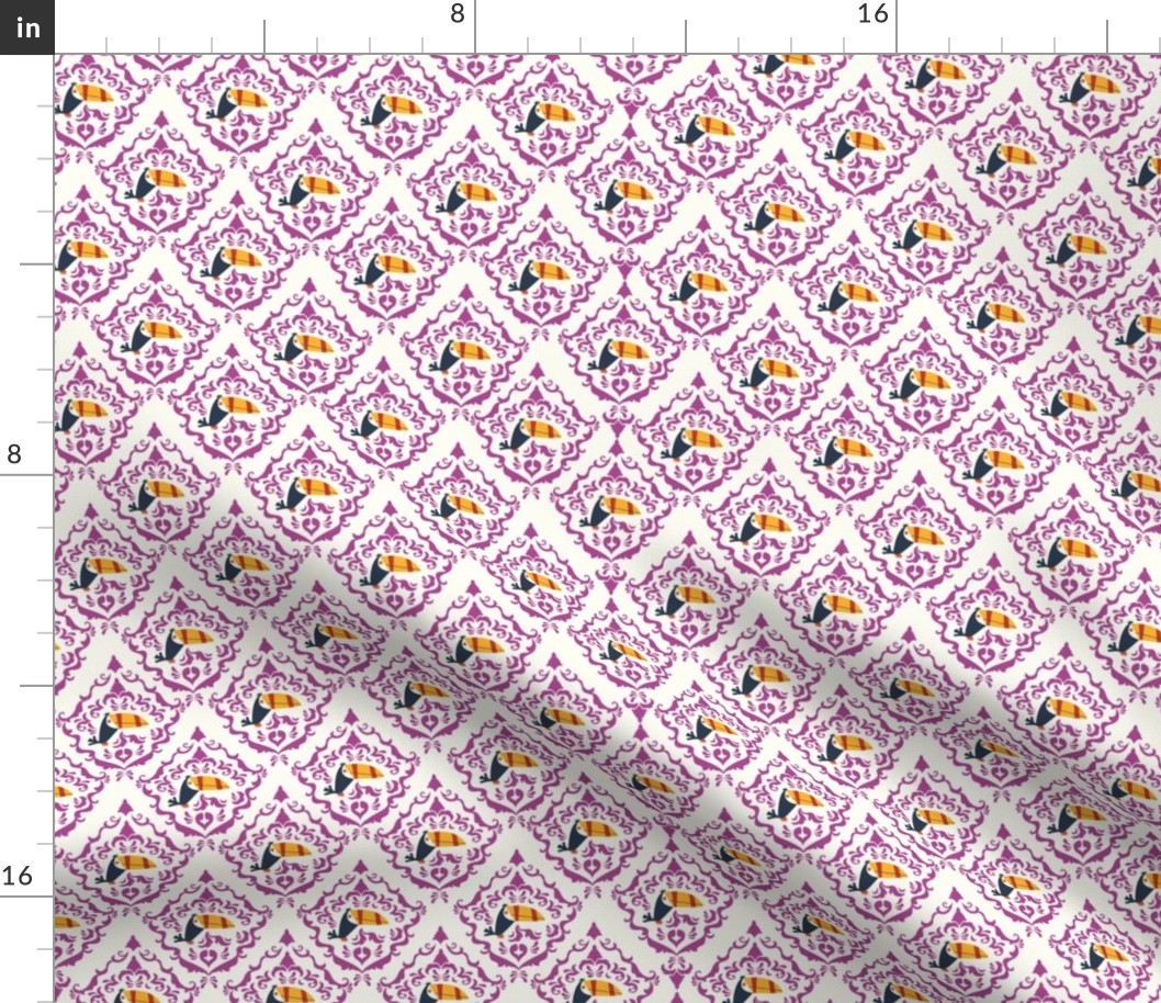 Toucan Team // Toucan Hero Pattern // Natural on a radiant orchid background // Cute Animals // Kids Apparel // Playroom // Ocean Animals // Small Scale