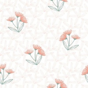 Petite Floral - Peach, Light Teal on White