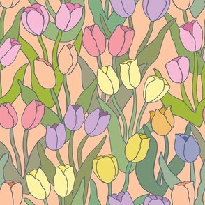Colorful hand drawn Spring tulip flowers allover floral print