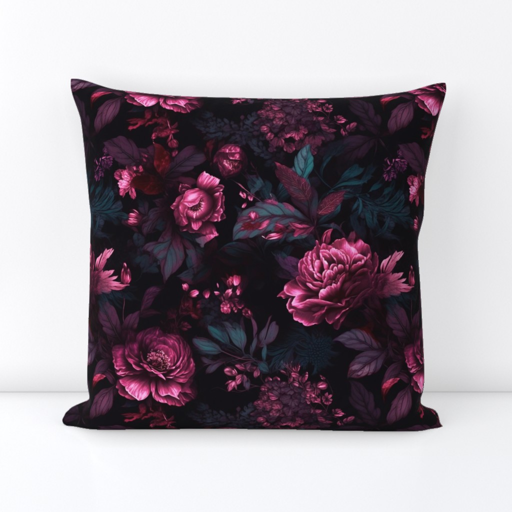 Moody Burgundy Pink Navy Floral - Dark Romantic