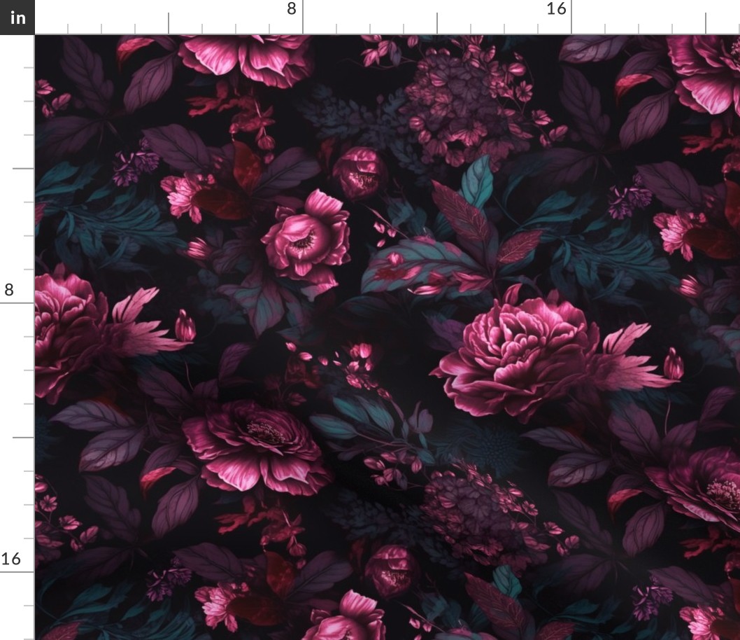 Moody Burgundy Pink Navy Floral - Dark Romantic