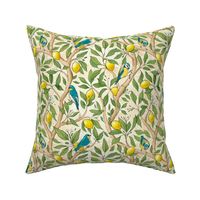 Italian villa with lemon tree branches and blue little birds (small size version)