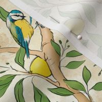 Italian villa with lemon tree branches and blue little birds (small size version)