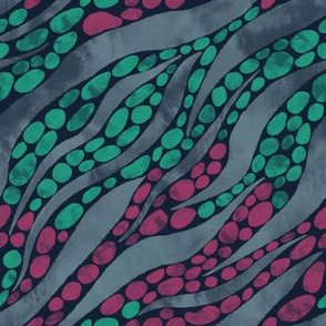 Abstract animal design in jade green and magenta for clothing and home decor