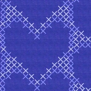 Cross Stitch Hearts Light Blue on Dark Blue