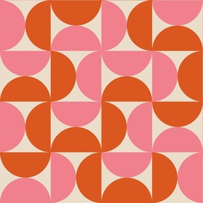 Mid Century Modern Geometric Half Circles in Pink and orange-Medium scale 