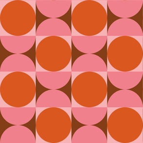 Minimalist Mid century  abstract circles and half circles pattern in pink and orange