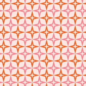 Mid century retro starbursts pattern in pink and orange 
