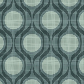 Mid century ribbons midmod vintage retro circle geometric in moody sage slate XL 8 wallpaper scale by Pippa Shaw