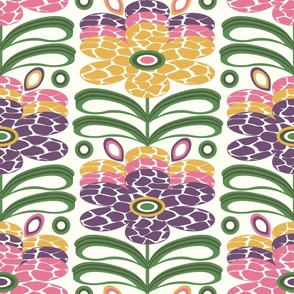 (Large) Abstract Giraffe Print Daisy Flowers in pink, green, purple