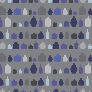 Ink Bottles in Blue and Gray