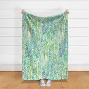Fabulous Feathers- Tropical Bird Feather Boa- Animal Print- Birds-Parrot- Macaw Feathers Wallpaper- Green- Turquoise- Large