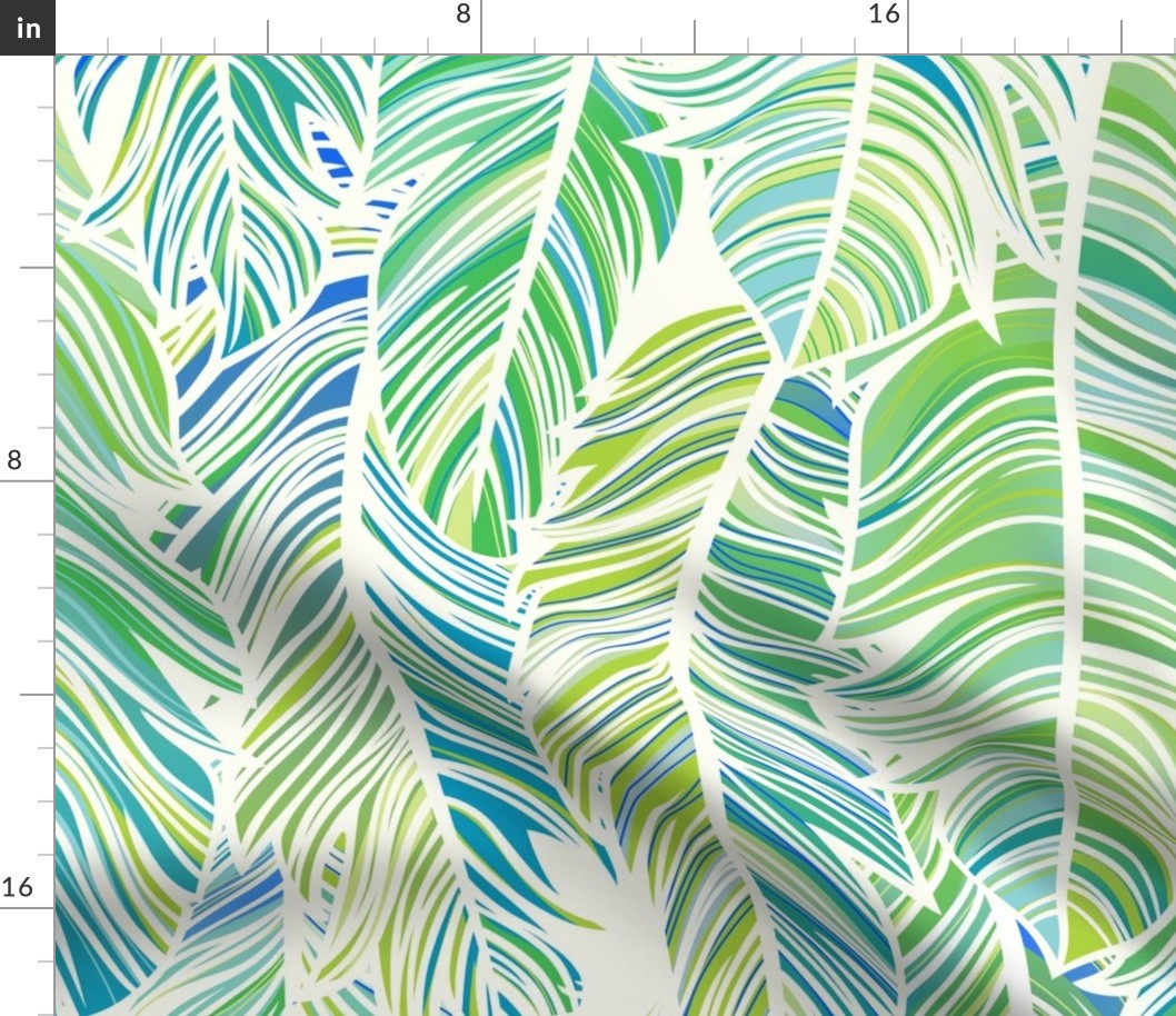 Fabulous Feathers- Tropical Bird Feather Boa- Animal Print- Birds-Parrot- Macaw Feathers Wallpaper- Green- Turquoise- Large