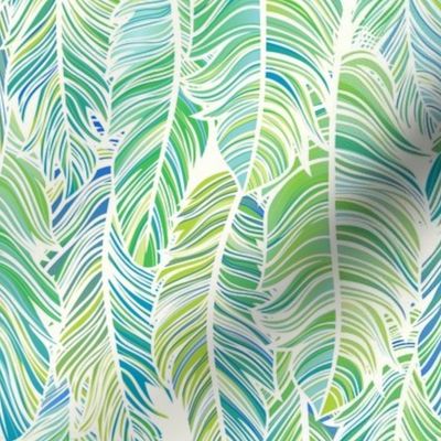 Fabulous Feathers- Tropical Bird Feather Boa- Animal Print- Birds-Parrot- Macaw Feathers Wallpaper- Green- Turquoise- Small