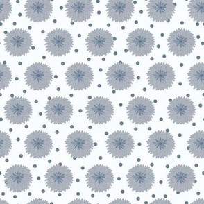 Monochromatic blue paper daisy flowers and polka dots print