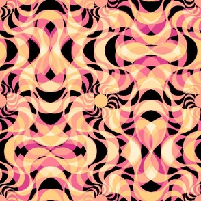 Overlapping Mandalas: Pink, Orange, and Black