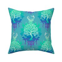 Woodland Animals Damask Aqua