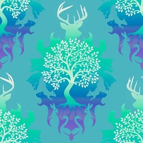 Woodland Animals Damask Aqua