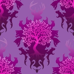 Woodland Animals Damask Purple