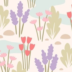 Springtime Meadow on Light Pink (Large Scale)