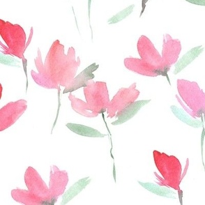 Cerise Primavera dreams - watercolor spring florals - painted bloom loose flowers for modern home decor bedding b139-1