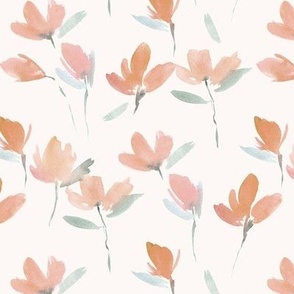 Coral Primavera dreams - watercolor spring florals - painted bloom loose flowers for modern home decor bedding b139-3