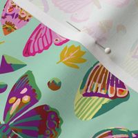 watercolor butterflies light teal background