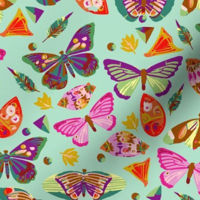 watercolor butterflies light teal background