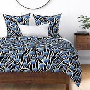 Leopard On Zebra - Jumbo - Blue - Fabric Only - Abstract Animal Print, Black, White