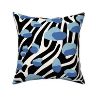 Leopard On Zebra - Jumbo - Blue - Fabric Only - Abstract Animal Print, Black, White