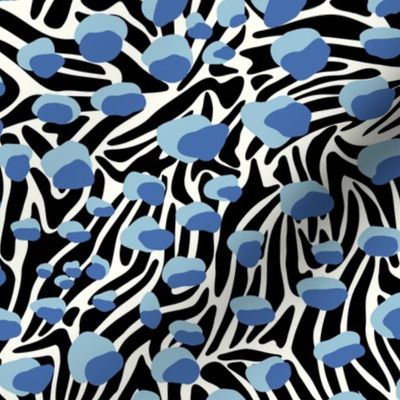 Leopard on Zebra - Medium - Blue - Abstract Animal Print, Black, White