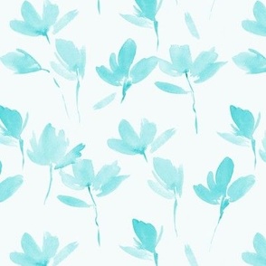 Cyan Primavera dreams - watercolor spring florals in aqua shades - painted bloom loose flowers for modern home decor bedding b139-11