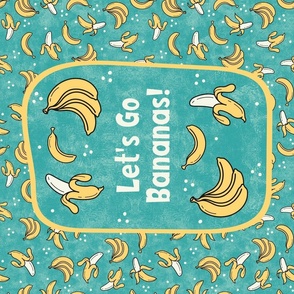Large 27x18 Fat Quarter Panel Let's Go Bananas! on Textured Turquoise for Wall Hanging or Tea Towel